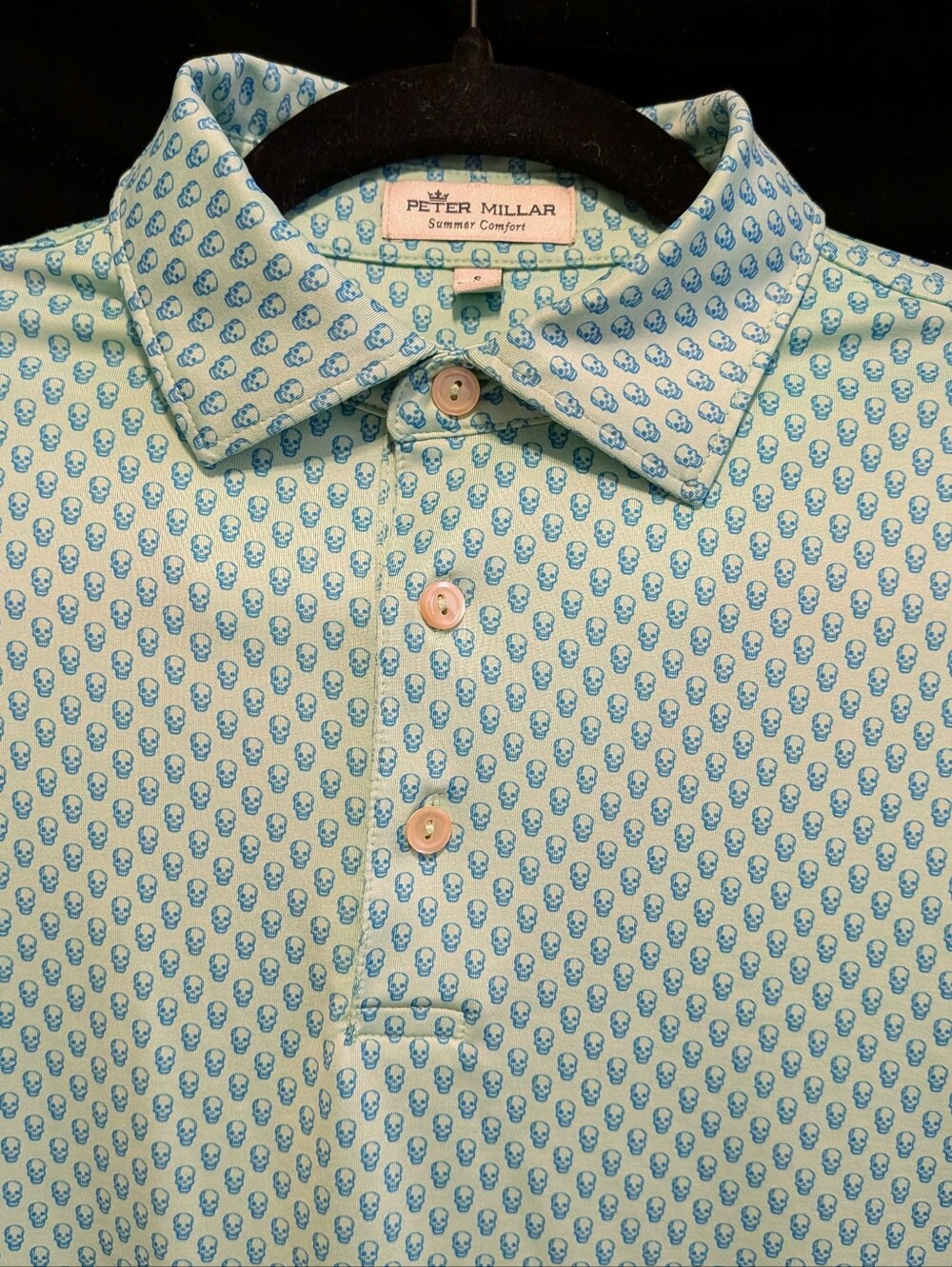 PETER Millar Summer Comfort "SKULLS" print Performance Golf Polo Shirt Size S - Picture 2 of 7